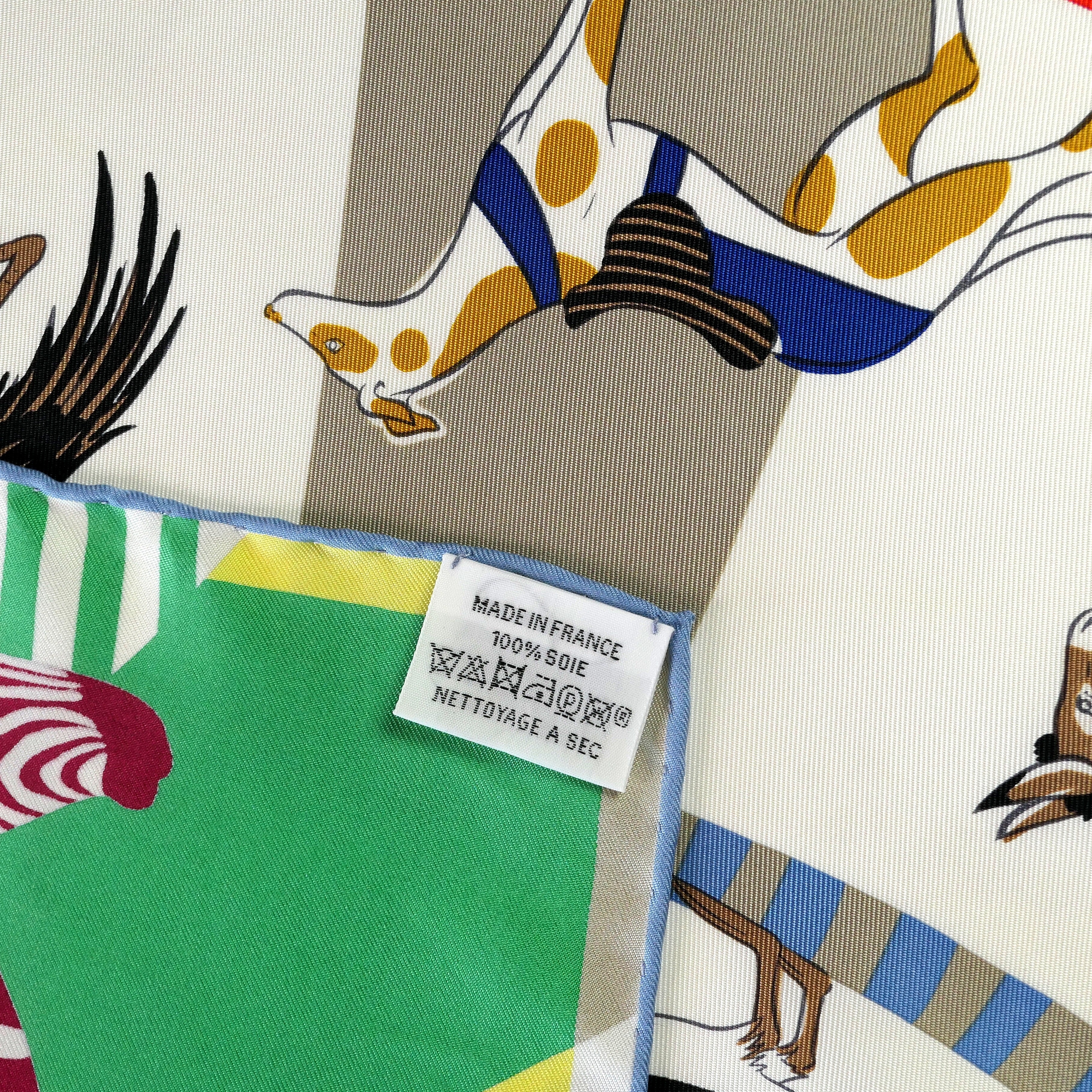 Carré Hermès Le Carrousel du Tigre Royal de Katie Scott, 90 cm soie, étiquette de composition