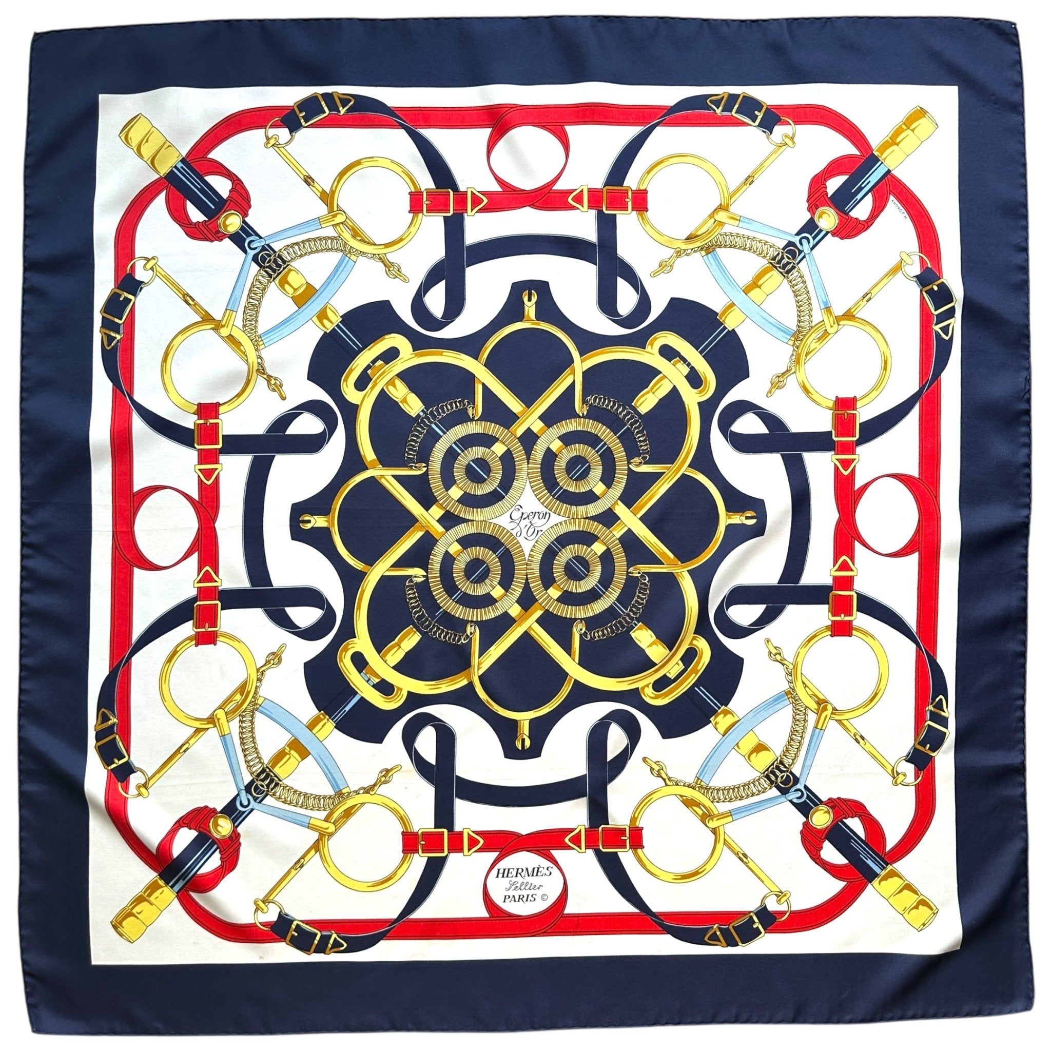 Gold Spur – HERMÈS SCARF 90 – Blue & Gold