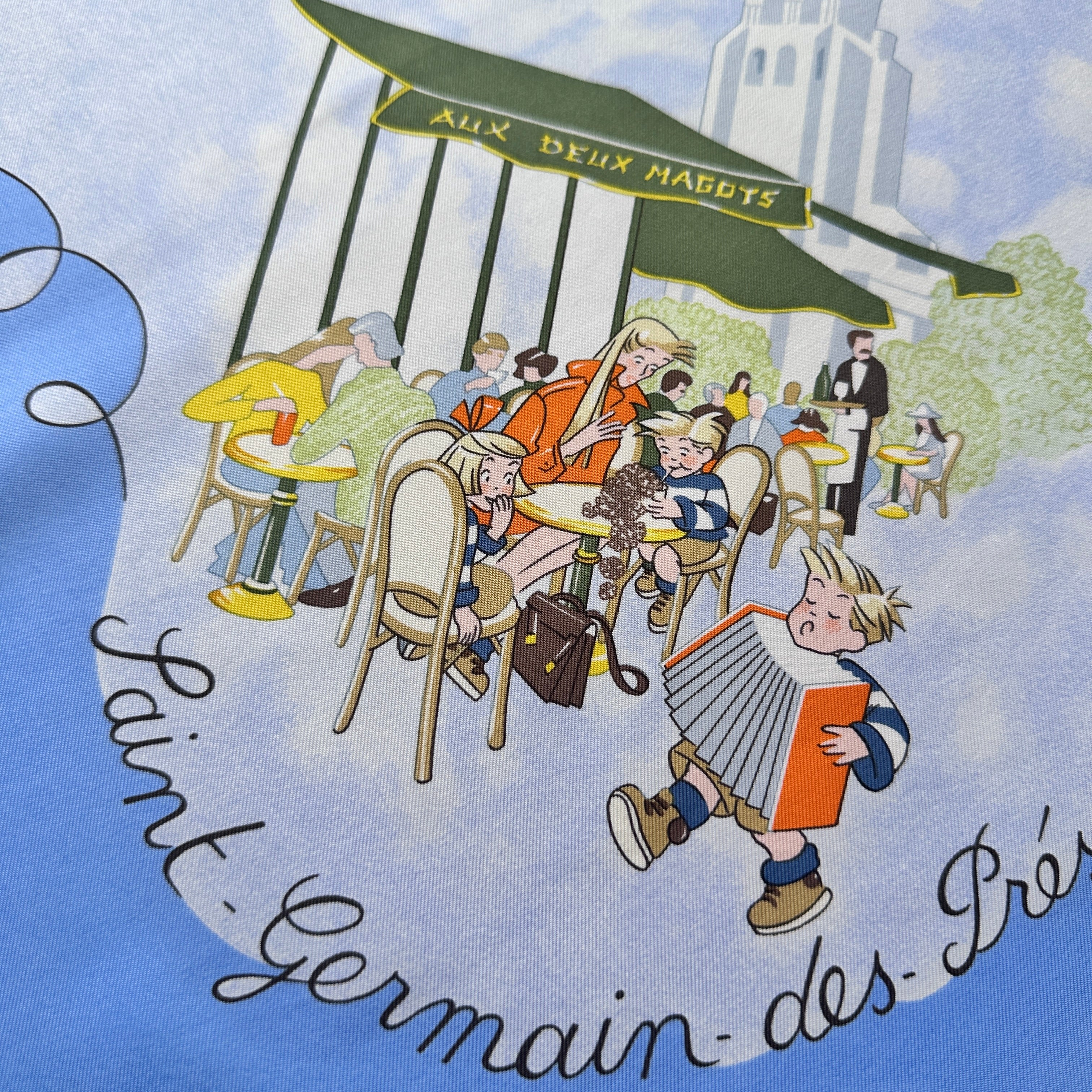 Scène de café parisien à Saint-Germain-des-Prés dessinée par Nicole Lambert.