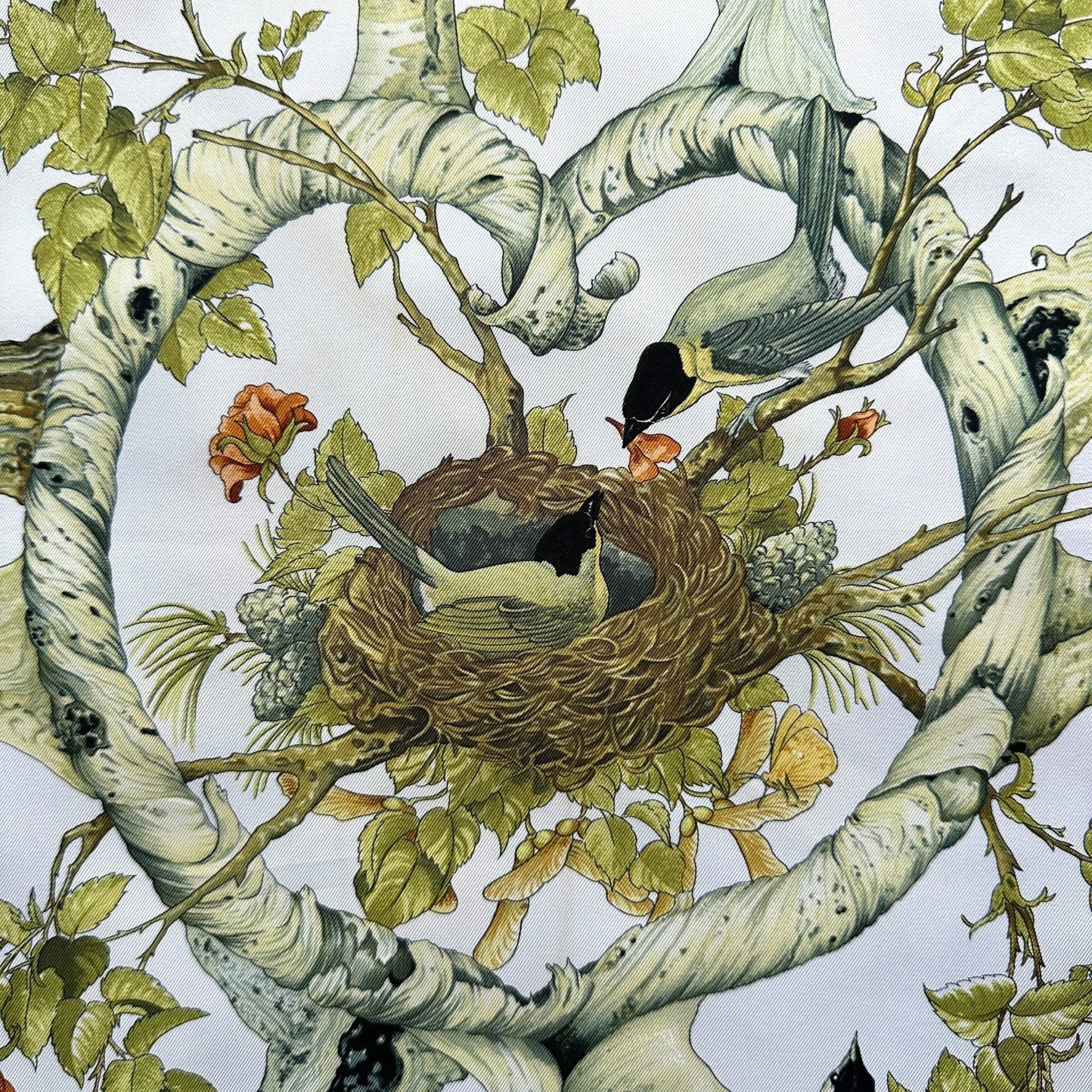 Détail du motif avec oiseaux dans un nid