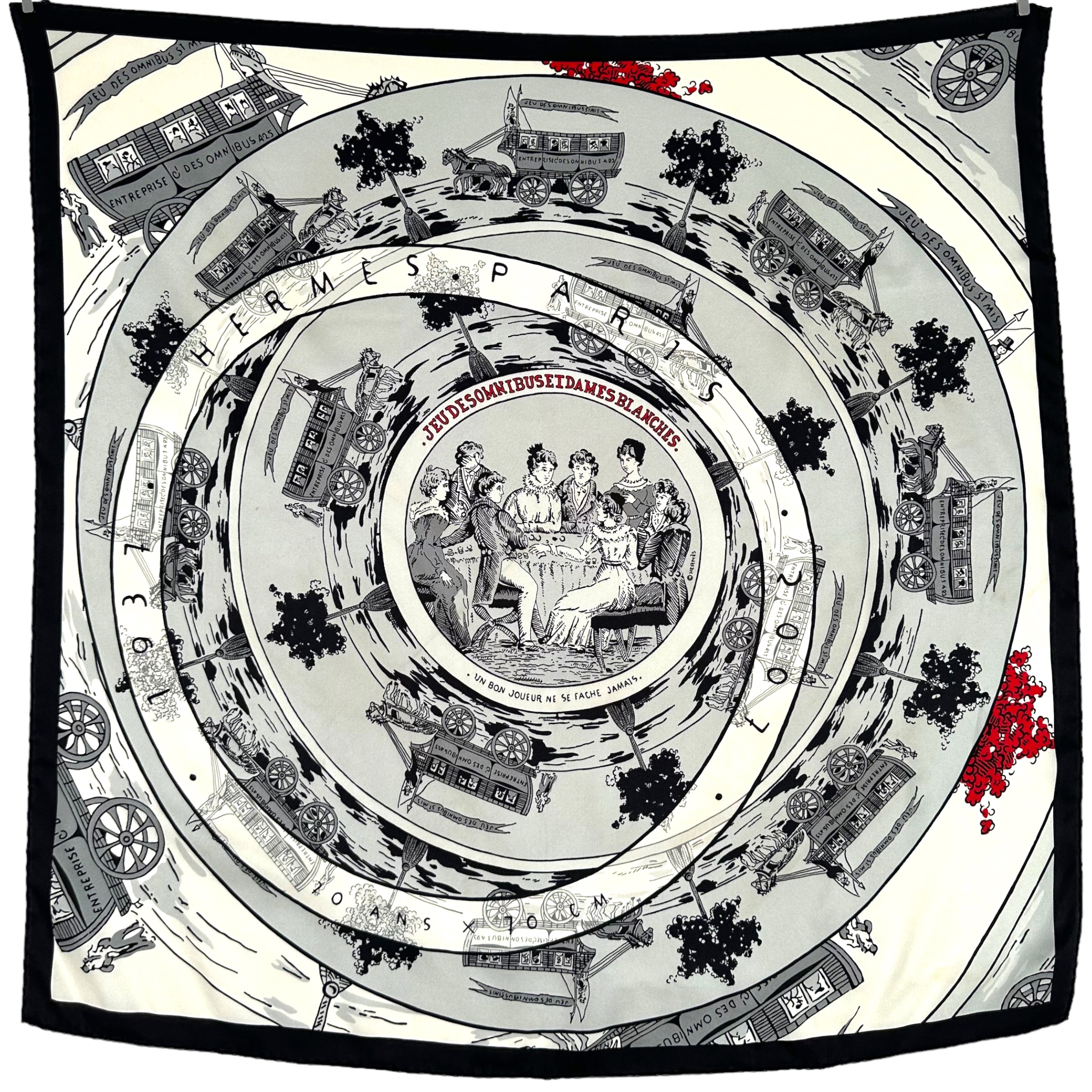 Omnibus game - Hermès Square Scarf 70 cm - Black and white
