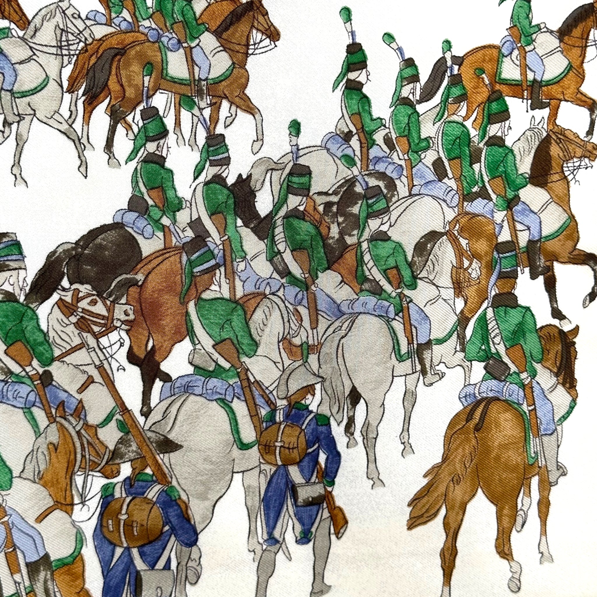 MARINE AND CAVALRY by Philippe Ledoux - Hermès scarf 90cm - burgundy 