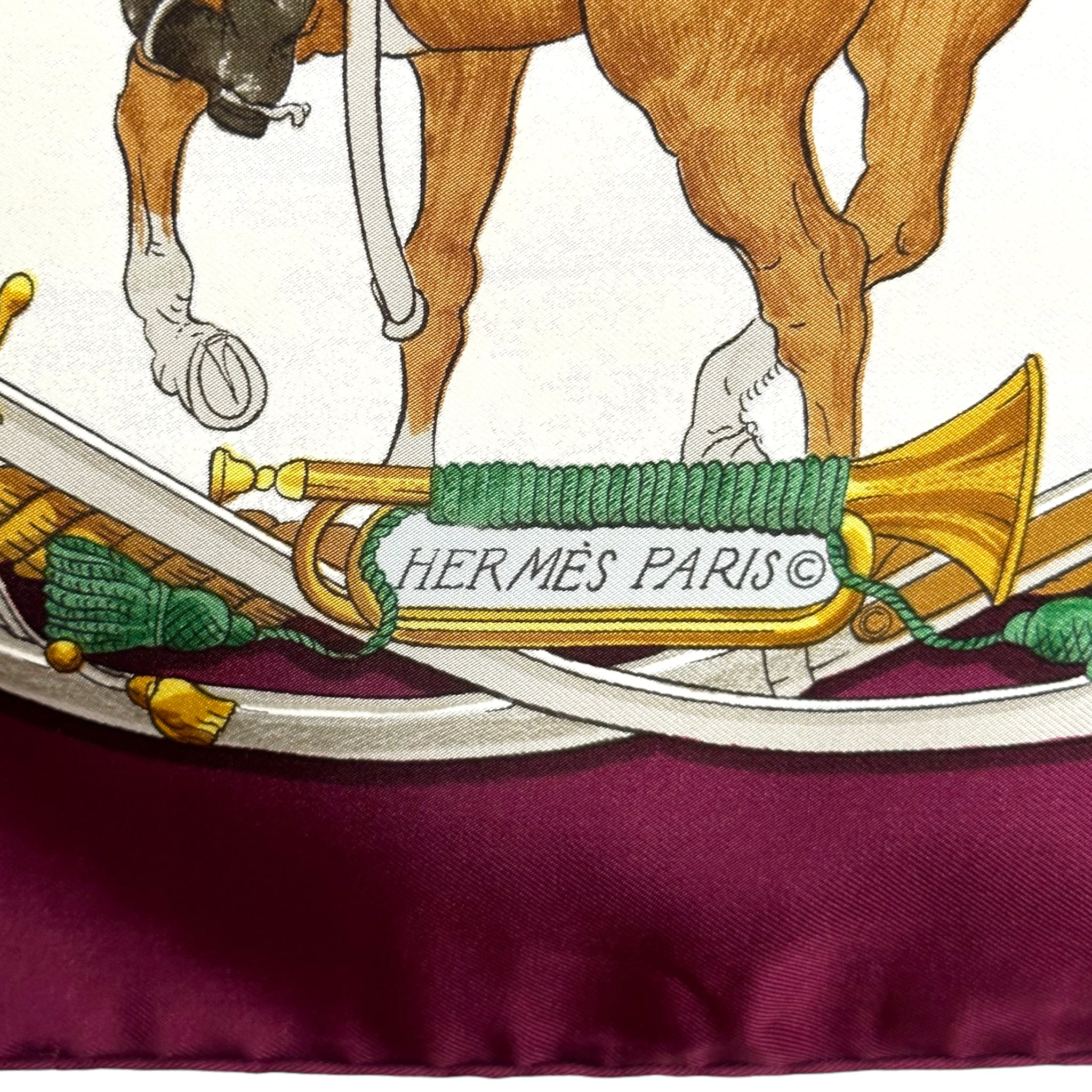 MARINE AND CAVALRY by Philippe Ledoux - Hermès scarf 90cm - burgundy 