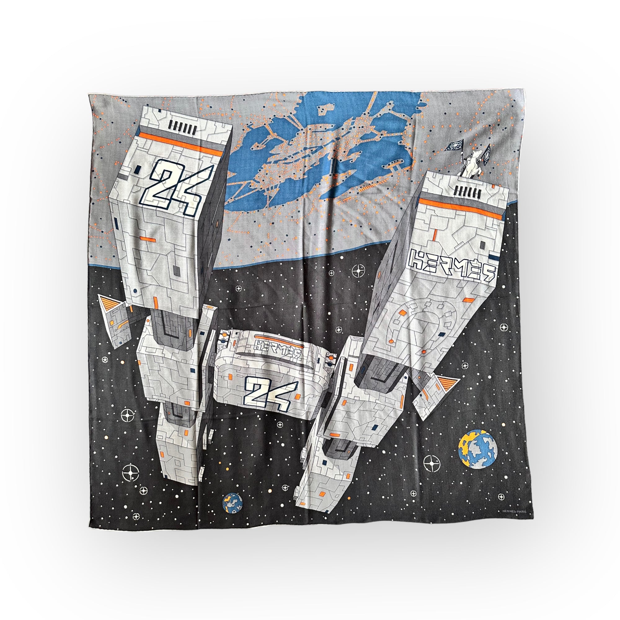 HERMES ODYSSEY BY DAISKE NOMURA - HERMES CASHMERE AND SILK SCARF - GRAY