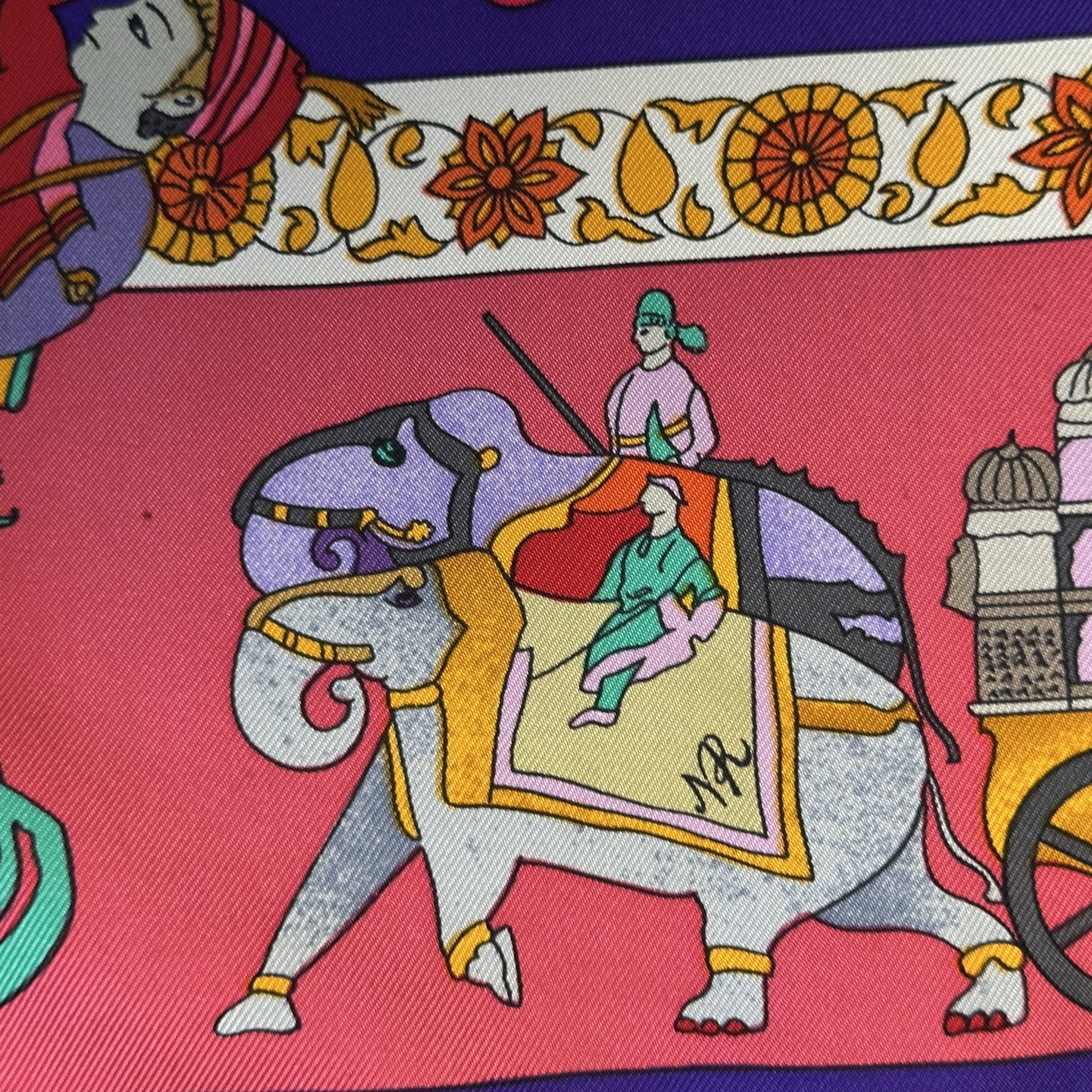 detail du dessin deux elephants tirant un carosse