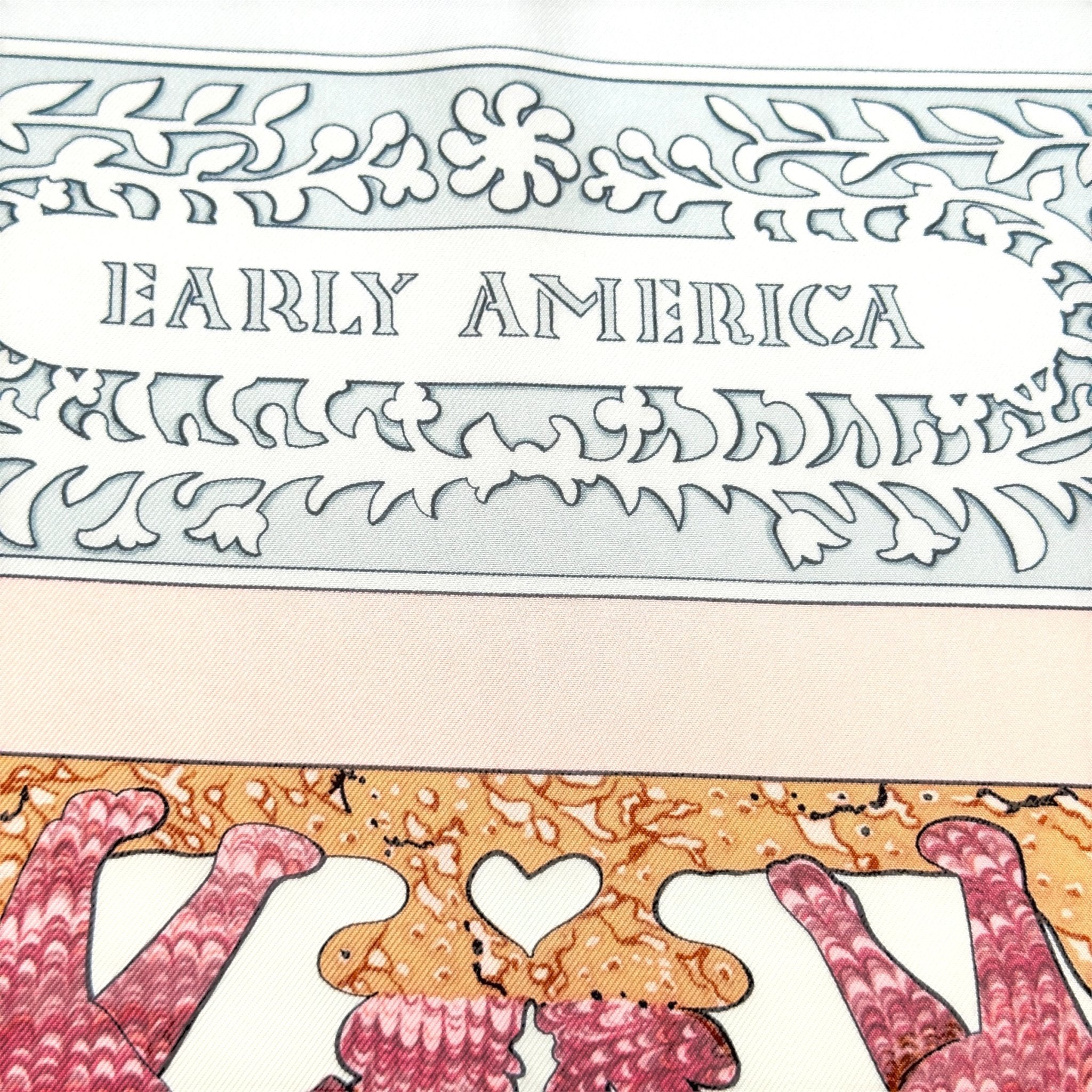 nom du foulard hermes early america palette gris perle rose poudre sur fond blanc