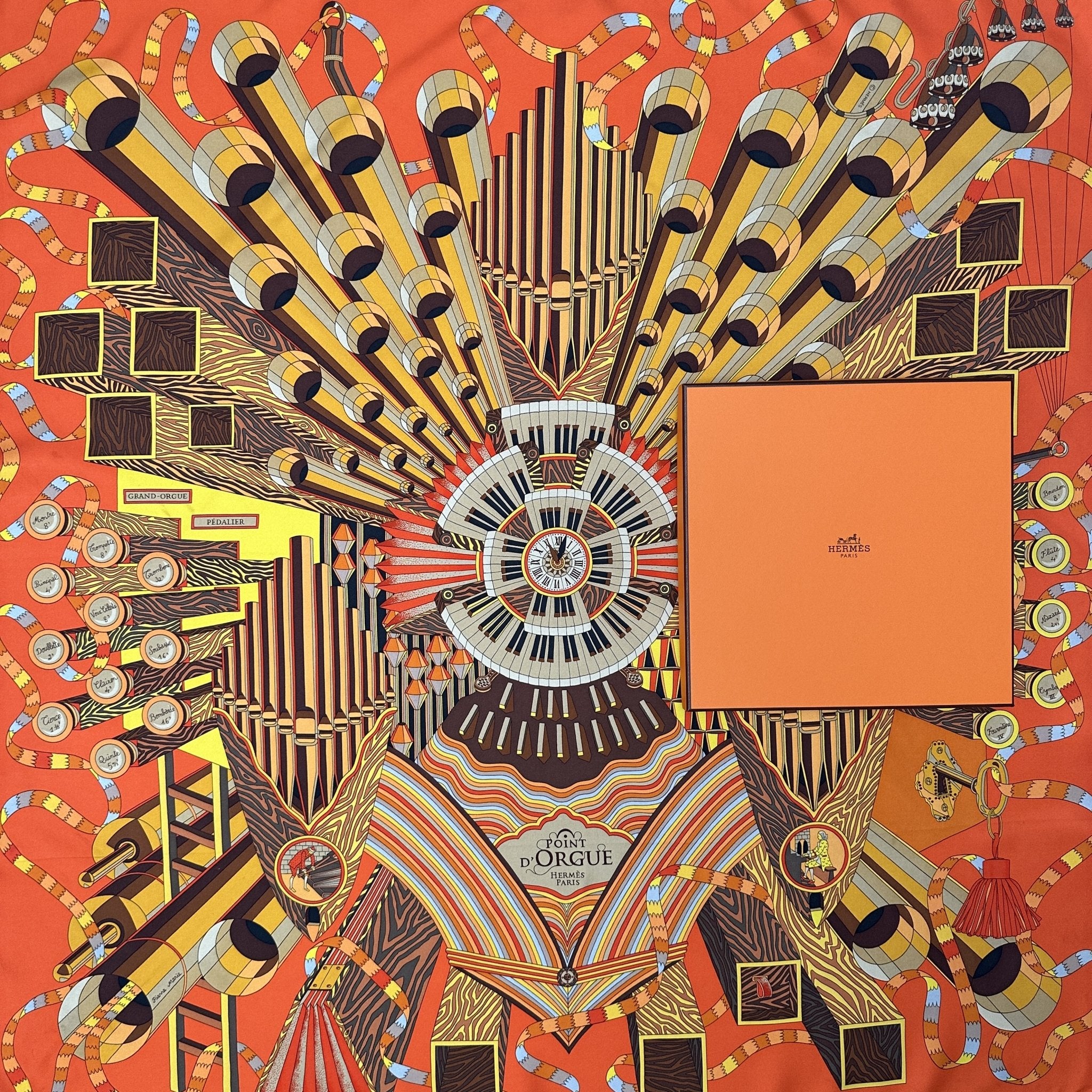 foulard hermes point d'orgue orange et marron